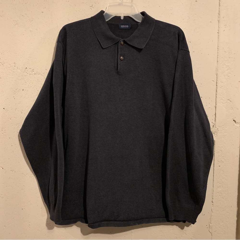 Gray Pullover Sweater Golf Polo Long Sleeve Shirt Mens Size XL Gray Black Collar
